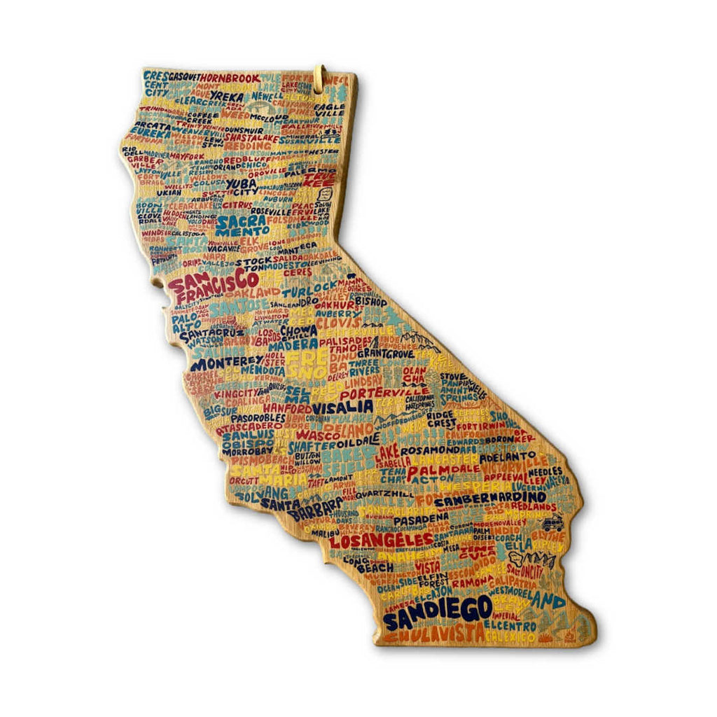         California State Shaped Cutting and Serving Board with Artwork by Wander on Words™