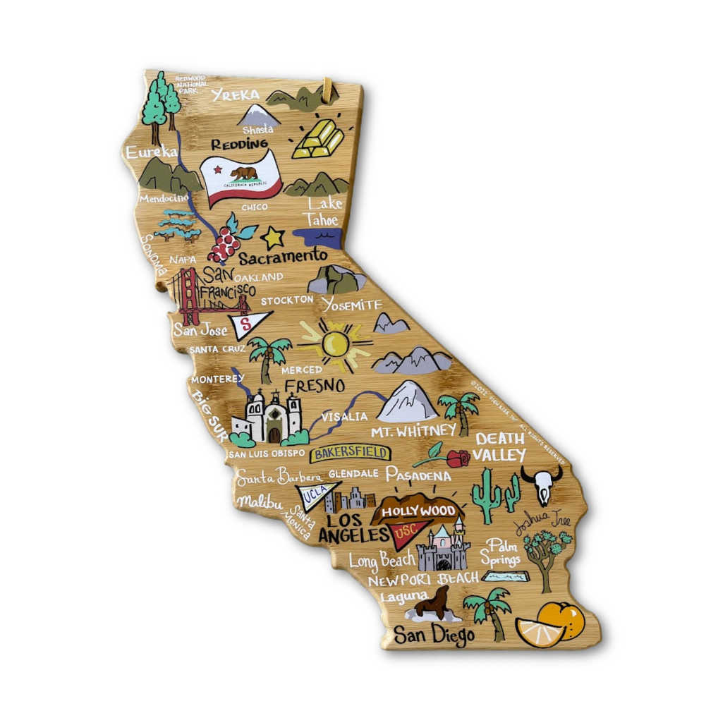         California State Shaped Cutting and Serving Board with Artwork by Fish Kiss™