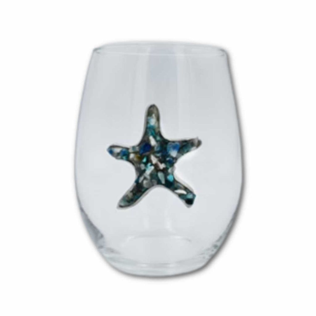 Fruit of the Sea - Stemless Wineglass. Artisan Designed and Handmade.  Natural Stone. Starfish Design.