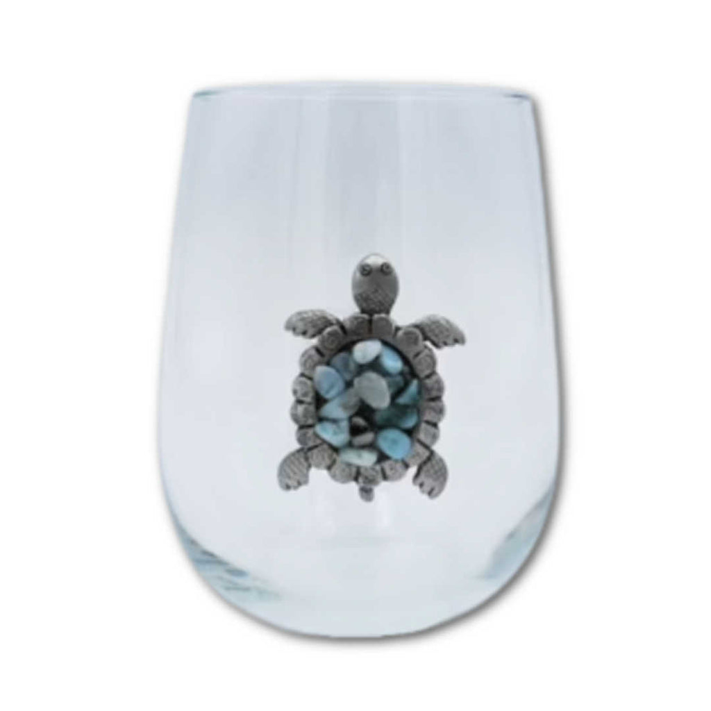 Fruit of the Sea - Stemless Wineglass. Artisan Designed and Handmade.  Natural Stone. Turtle Design.