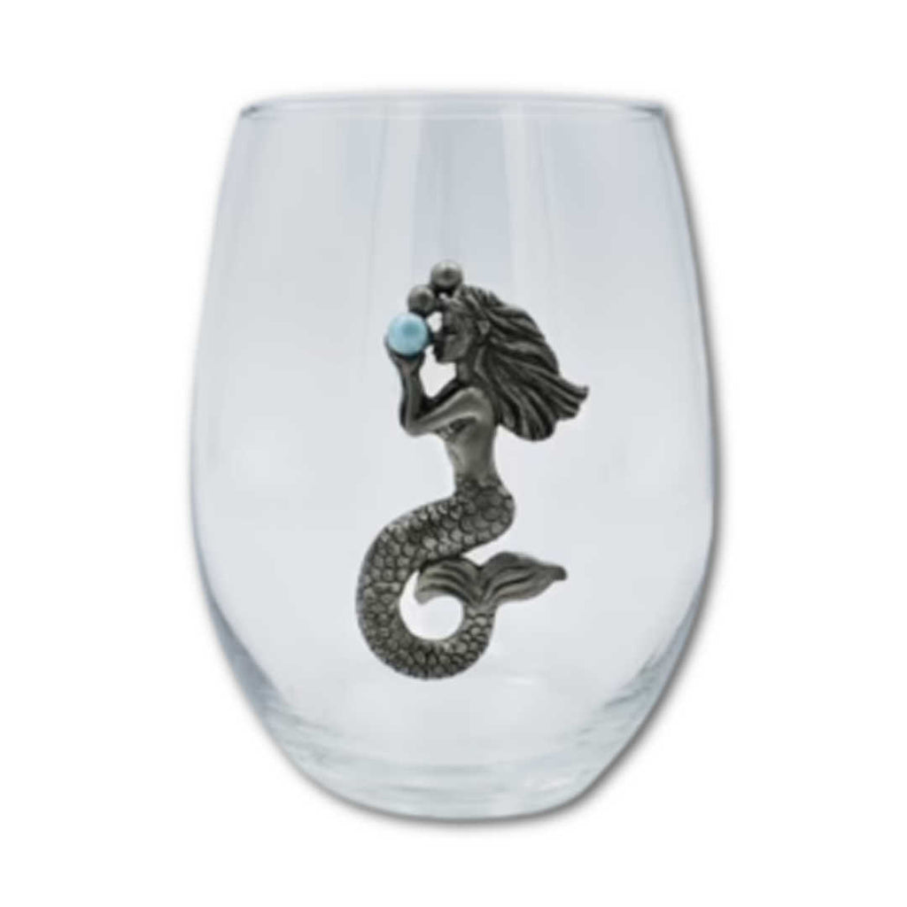 Fruit of the Sea - Stemless Wineglass. Artisan Designed and Handmade.  Natural Stone. Mermaid  Design.